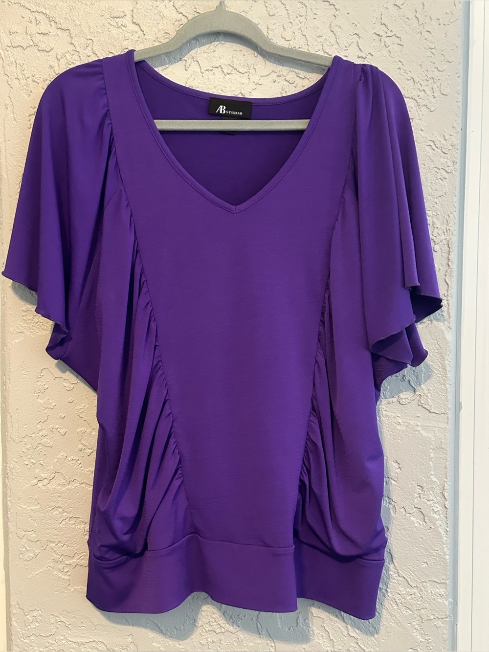 AB Studio Violet V-Neck Flutter-Sleeve Blouse